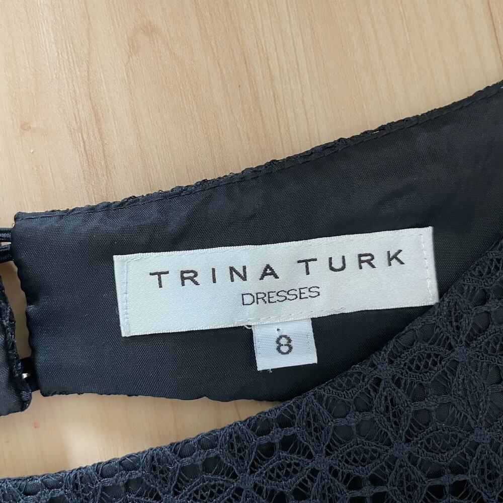 Trina Turk Lace Black Open Back Sheath Dress 3/4 Long Sleeves Womens size 8 - Picture 4 of 7